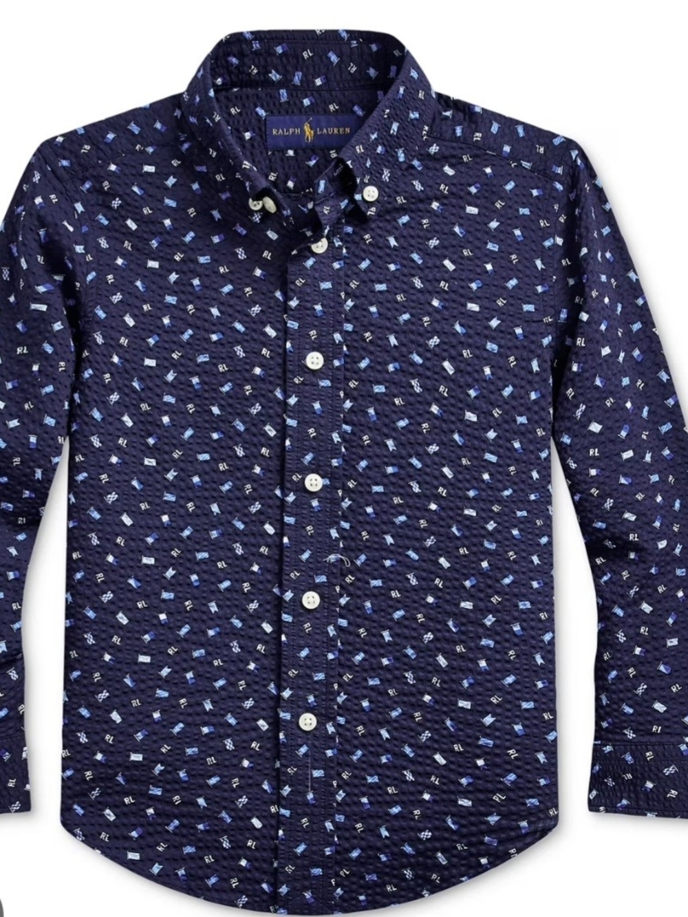 Polo Ralph Lauren Boys Nautical Seersucker Shirt, M (10-12), New no tag